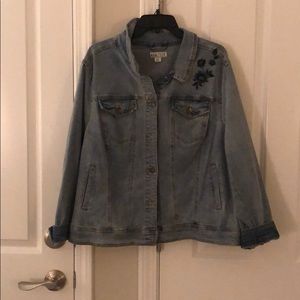Denim Jacket with blue floral embroidery
